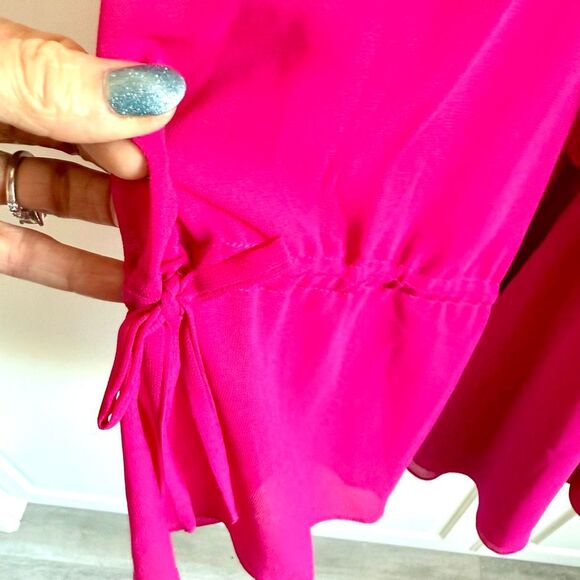 NWT Ieena for Mac Duggal Pleated Bell Sleeve Chiffon Cocktail Mini Dress, style - Picture 10 of 13